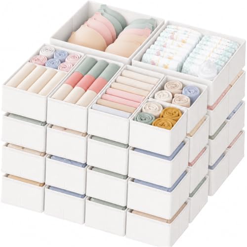 Criusia Drawer Organizer Clothes, 24 Pack Dresser Organizer for Baby Clothes, Underwear, Sock- Foldable Closet Organization and Storage Dividers Bins for Nursery, Bedroom and Dorm (White) by Criusia