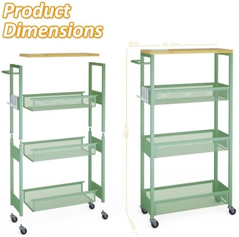 7.1" Wide Slim Storage Cart on Wheels, 4 Tier Metal Narrow Rolling Cart with Handle and Wood Top, Multifunctional Small Mobile Shelf Unit Organizer Trolley for Laundry, Bathroom, Kitchen - Image 7