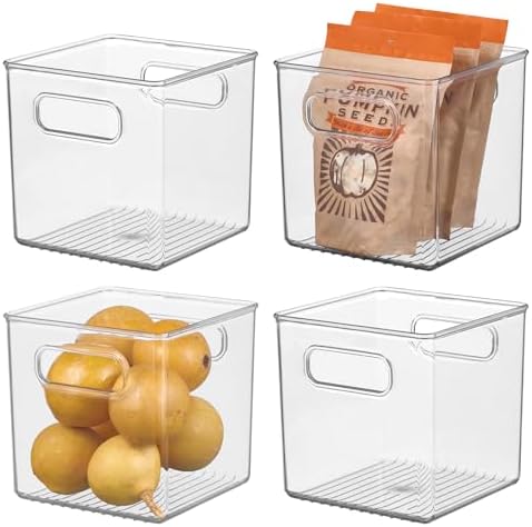 iDesign Storage Bin with Handles, Cube Organizer, Set of 4, Clear by iDesign