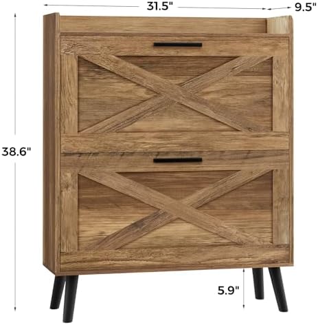 Homleke Farmhouse Shoe Storage Cabinet with Flip Drawers & Barn Door Design - Image 2
