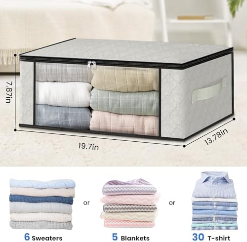 HomeHacks 4-Pack Clothes Organizer Storage Bags, 35L Storage Bins, White - Image 2