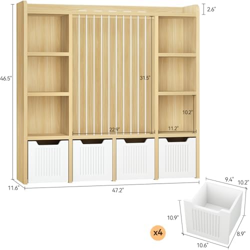 ONBRILL 3-in-1 Toy & Stuffed Animal Storage, 4 Movable Toy Chest, Natural - Image 2
