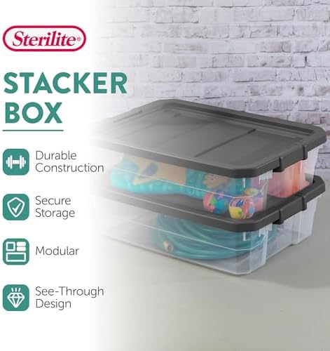 Sterilite Modular Stacker Box with Latching Lid, 40 Quart, 12-Pack - Image 2