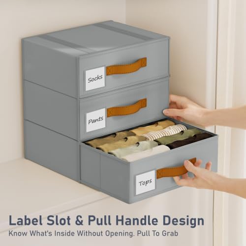DIMJ Underwear Drawer Organizer, Stackable Bra Organizer for Closet 2 Pack, Bra Storage With Fabric Storage Drawers, Collapsible Closet Organizers for Clothes, Socks, Bra, Scarf, Baby Clothes, Gray - Image 6