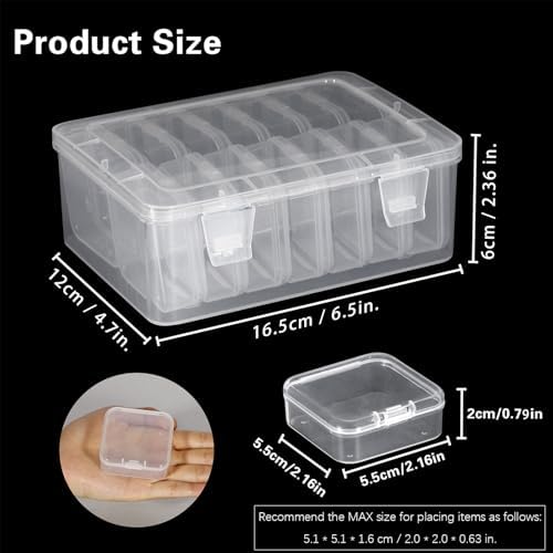 Mathtoxyz Small Bead Organizers, 14 Pieces Plastic Storage Cases Mini Clear Bead Storage Containers Transparent Boxes with Hinged Lid and Rectangle Clear Craft Supply Case - Image 2