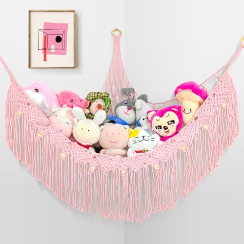 Large Stuffed Animal Hammock, Stuffed Animal Storage Toy Hammock Net for Stuffed Animals Corner, Plushie Net Hammock Toy Organizer for Boho Playroom Baby Nursery Decor by FLOCNOKY