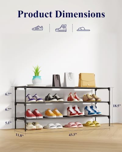 Kitsure Shoe Rack - Non-Woven Shoe Rack Shelf, 43.3" Wide - 3 Tier, Black - Image 3