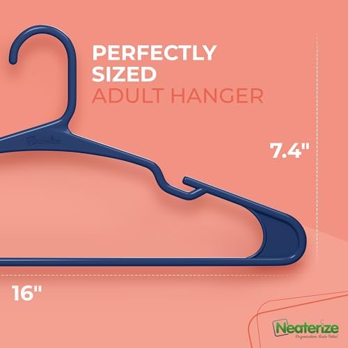 NEATERIZE Clothes Hangers Plastic 100 Pack for Adults - Plastic Hangers, The Perfect Coat Hanger and Space Saving Clothes Hangers for Closet - Navy Blue Hangers - Image 2