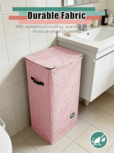 WTREE Laundry Hamper with Lid, Reinforced Sturdy Clothes Hamper with Anti-Puncture Base, Large Collapsible Laundry Basket with Removable Liner Bag, Tall Dirty Clothes Bin for Family, 100L Pink - Image 4