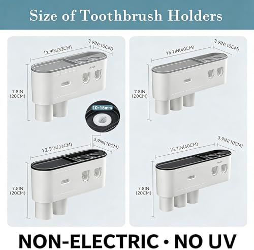 Toothbrush Holders Wall Mounted, Toothbrush Holder with Automatic Toothpaste Dispensers, 6 Brush Slots, 3 Magnetic Cups,1 Cosmetic Drawer Organizer and 1 Large Storage Tray - Image 2