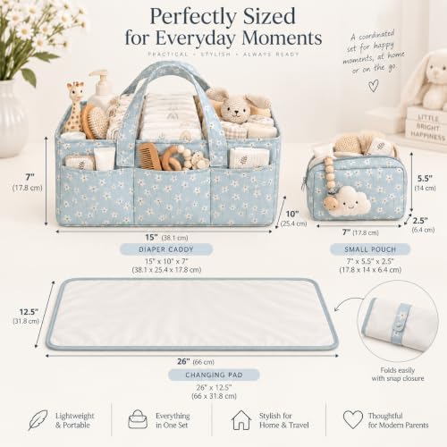 PeraBella Baby Diaper Caddy Organizer 3 Pcs Set, Floral Baby Basket Shower Gift, Nursery Organizer Basket for Newborn Boy Girl Essential Items, Changing Table Organizer Caddy for Baby Stuff, Car Caddy - Image 2