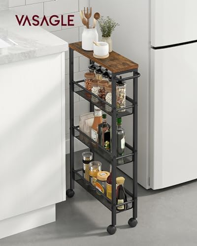 VASAGLE 4-Tier Slim Rolling Storage cart with Wheels, 5.1 Inches, Metal - Image 2