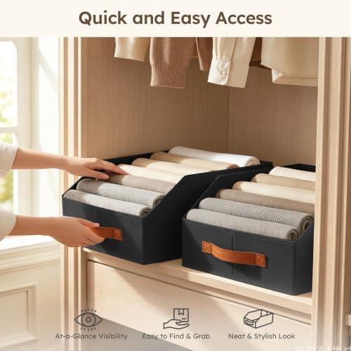 Homsorout Fabric Storage Bins for Organizing - 4 Pack Large Trapezoid Collapsible Storage Bins with Front Handle, Closet Organizers and Storage for Bedroom, Home Shelves, Small Spaces, Black - Image 4