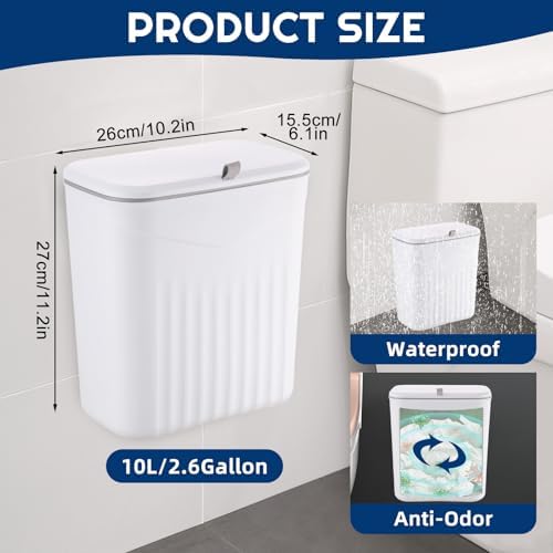 3 Pack Hanging Trash Can with Lid, Kitchen Compost Bin for Counter Top or Under Sink, Waste Basket Wall Mounted Garbage Can for Cupboard/Bathroom/Bedroom/Office/Camping (White) - Image 2