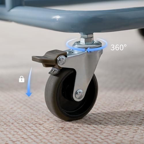 3 Tier Rolling Cart Metal Heavy Duty Utility Cart with Silent Caster Lockable Wheels Multi-Functional Organization Carts Storage Trolley with Mesh Shelves for Office Kitchen Living Room Blue - Image 3