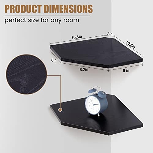 Fun Memories Corner Shelf Wall Mount, Floating Corner Shelves, Set of 4 Corner Wall Shelf Organizer, Rustic Wood Wall Storage Display Shelves for Living Room Bedroom Bathroom Kitchen, Classic Black - Image 2
