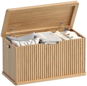 Akxomel 29.5" Fluted Storage Chest Wooden Storage Trunk 2 Safety Hinges Oak by Akxomel