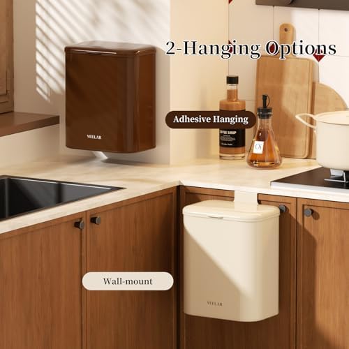 Space Saving Hanging Small Trash Can for Kitchen Cabinet, Bathroom or Office (White，2.1 Gallon (8L)) - Image 4