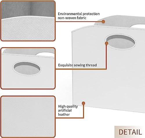EZDeco Magazine Holder Foldable Magazine Rack Floor PU Leather File Holder Newspaper Book Storage Magazine Basket Document File Folder Organizer for Office Home (White-2) - Image 3