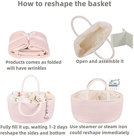 XUANGUO Large Pink Cotton Rope Baby Diaper Caddy Organizer Basket for Girls - Image 7
