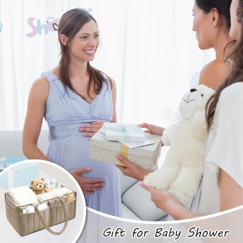 Baby Diaper Caddy Organizer,Portable Large Capacity Nursery Storage Basket,Multifunctional Nursery Diaper Holder,Capacity Waterproof Storage Bin for Infant Diapers,Gift for Baby Shower,khaki - Image 6