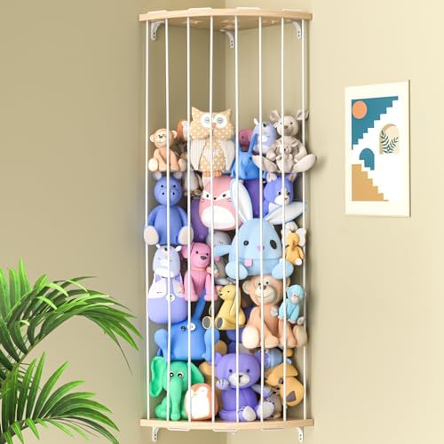 Jtksfcl Stuffed Animal Storage Wood Corner Plush Toys Holder with Star Pattern, Length Adjustable Hanging Stuffed Animal Toy Organizer Shelf for Nursery Play Room Bedroom Kid Room by ToyStorageSolution