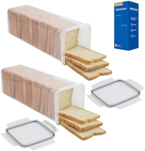 Tiawudi 2 Pack Bread Box, Plastic Bread Container, Bread Storage for Kitchen Counter, Bread Keeper with Airtight Lid, Tall Bread Saver, Sandwich Bread Holder, 5.6 Qt / 5.3L Each by Tiawudi