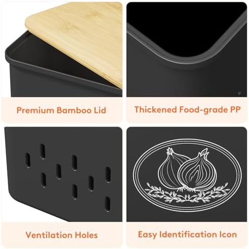 Lifewit Plastic Potato and Onion Storage Bin Box, Set of 2, Black - Image 4