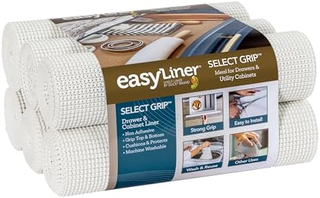 EasyLiner Select Grip Shelf Liner - Easy to Install & Cut to Fit - Non Slip, Non Adhesive, Drawer Shelf & Cabinet Liner for Kitchen, Bathroom, Pantry Cupboards, 12 in x 10 ft (6 Rolls), 60 ft, White by DuckBrand