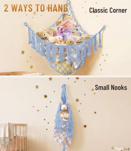 Lare Stuffed Animal Storage Hammock Corner Net - 45" W x 45" H (Light blue) - Image 5