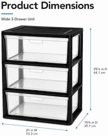3 Drawer Storage Organizer, 3-Tier Wide Clear Plastic Drawer Storage -Black - Image 2