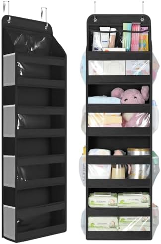 Yecaye 5 Tier Over the Door Organizer, Swing-proof Door Organizer Hanging with Clear PVC Windows, Behind the Door Storage for Bedroom Nursery Closet Laundry Pantry Bathroom, Black by Yecaye