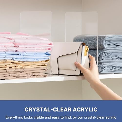 HBlife Acrylic Shelf Dividers for Closet Organization, 6 Pack 12 Inches [Extra Tall Version] Closet Dividers for Shelves, Clear Purse Organizer for Sweater, Shirts, Handbags in Bedroom and Office - Image 3