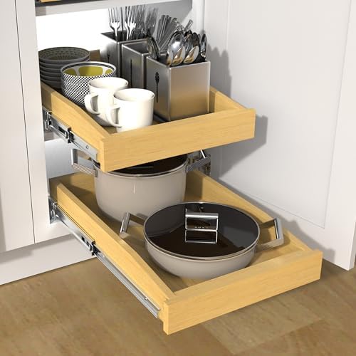 Wooden Pull out Cabinet Organizer 26" W x 21" D x 3.35" H, Heavy Duty Slide Out Drawers Pull-Out Home Organizers for Kitchen Cabinets - Image 6