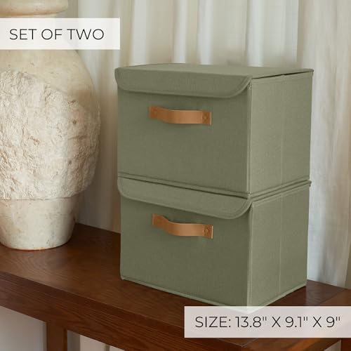 Decorative Linen Storage Boxes with Lids - Large Set of 2 Organizer Bins - Image 6