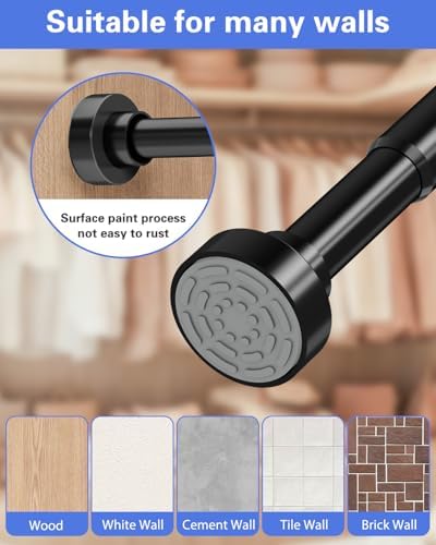 2 Pack Closet Rod, No Drill Closet Rods for Hanging Clothes, 17-28in, Black - Image 6