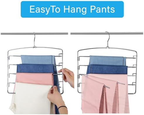 FeeraHozer Pants Hangers Space Saving 3 Pack No Slip 5 Layers Multi Functional Pants Rack Stainless Steel Swing Arm Space Saver Hanger for Trousers Jeans Towels Scarf （Grey） - Image 4