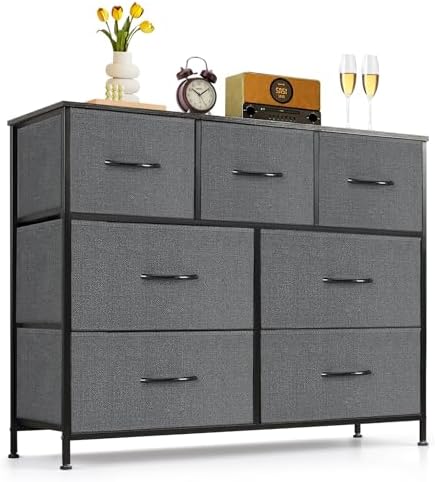 7-Drawer Dresser for Bedroom, Anti-Tip Wide Storage Organizer Fabric by SageNest