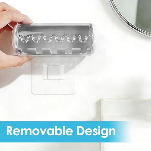 1 PCS Self Adhesive Toothbrush Holder with Cover for Bathroom, 5-Slot Wall Mounted Toothbrush Organizer Rack for Shower, Dorm, Cabinet (Grey) - Image 5