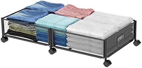 Under Bed Storage on Wheels, Upgraded 31.5 inch Large Rolling Under Bed Storage, Metal Foldable Underbed Drawers Organizer Tool-free Assembly Underbed Shoes Clothes Organize by NONKKY