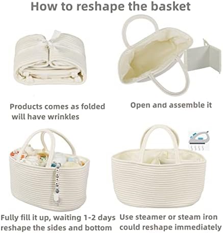 XUANGUO Large Cotton Rope Baby Diaper Caddy Organizer Basket with White - Image 7