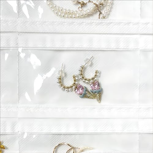 Hanging Jewelry Organizer 80-Pocket Double-Sided, 2-Pack, White and Beige - Image 6
