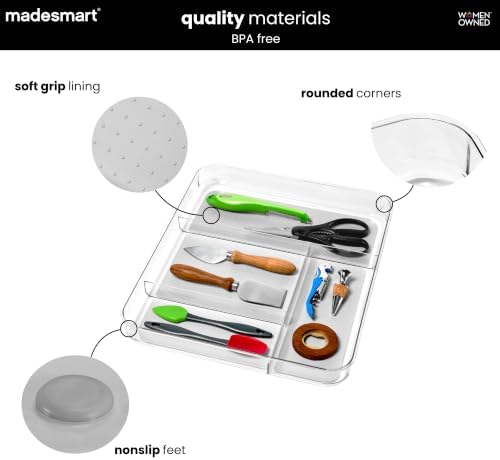 madesmart Clear 4 Compartment Drawer Organizer, Grey - Image 4