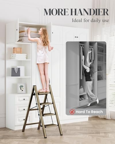 4 Step Ladder, Foldable Aluminum Step Stool with Anti-Slip Pedal - Image 2