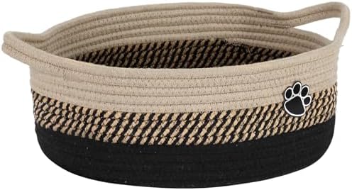 Optish Dog Toy Basket, Toy Box and Bin for Dog Cat Storage, 13.5" X 11" X 5" Small Woven Rope Basket for Baby Storage, Closet, Living Room, Brown & Black by Optish