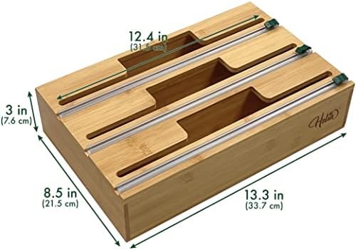 HELIA Bamboo Kitchen Wrap Organizer | Wall Mounting Solid Bamboo Foil and Plastic Wrap Dispenser with Sliding Cutters | Aluminum Foil and Plastic Wrap Dispenser with Cutter - Image 6