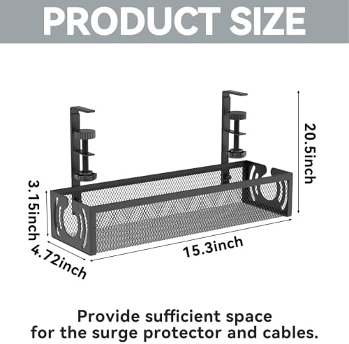 Cable Management, 15'' Under Desk Cable Management Tray No Drill - Image 5