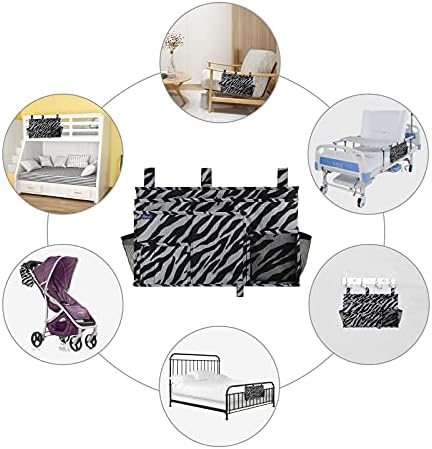 Surblue Bedside Caddy Hanging Organizer Storage Bag Pocket for Bunk, Hospital, College Dorm Rooms, Baby Bed Rails, Camp - 8 Pockets (Large, Zebra) - Image 6