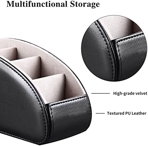 All-in-One Leather TV Remote Control Holder Black with 5 Compartments Nightstand Desktop DVD Media Player Remote Caddy Storage Box Organizer Tray For Makeup Brush Pen Stationary Table Controllers - Image 2