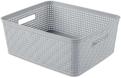 Sterilite Short Basket, Woven Plastic Storage Organizer Bin, Cement,24-Pack - Image 5